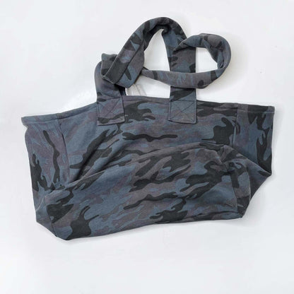 roots upcycled camo logo tote bag