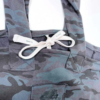 roots upcycled camo logo tote bag