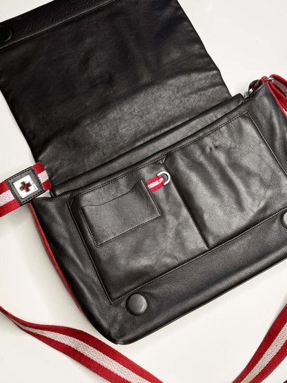 bally leather laptop messenger bag w lock + ID tag | lambskin - good market thrift store