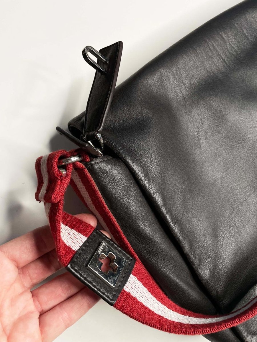 bally leather laptop messenger bag w lock + ID tag | lambskin - good market thrift store