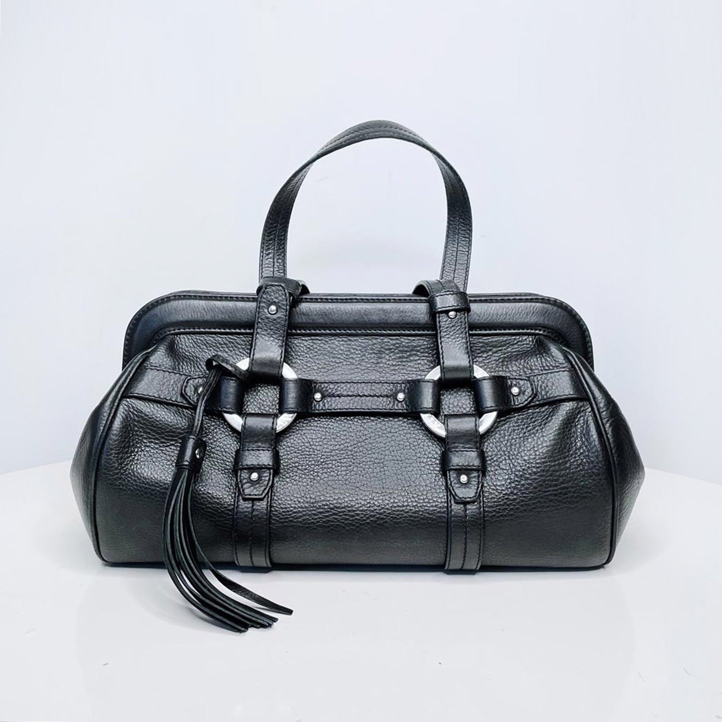 bally chona pebbled leather boston satchel