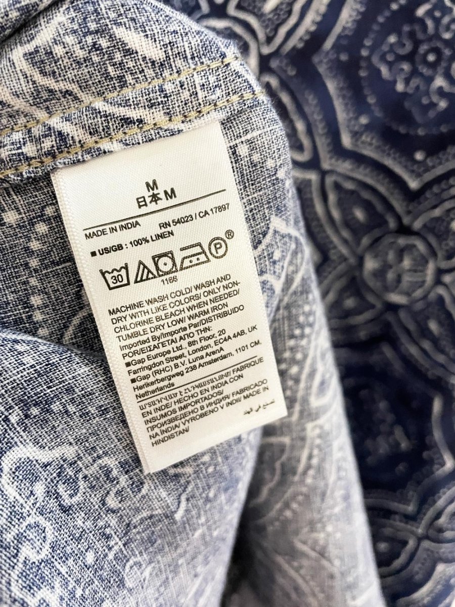 banana republic 100% linen indigo batik dye full button shirt | made in India - good market thrift store