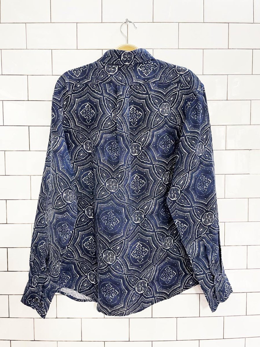 banana republic 100% linen indigo batik dye full button shirt | made in India - good market thrift store