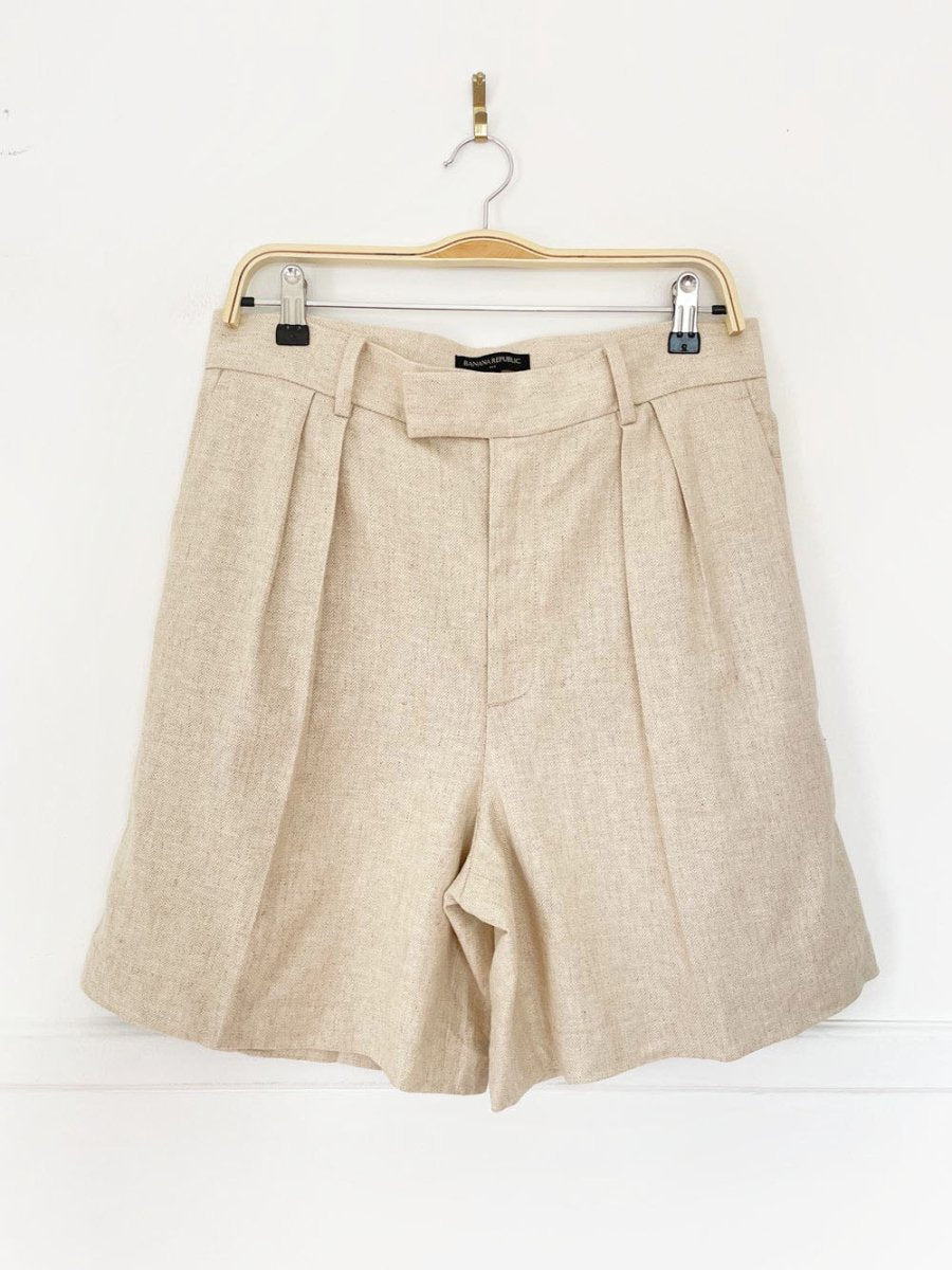 banana republic linen - blend herringbone pleated trouser short - good market thrift store