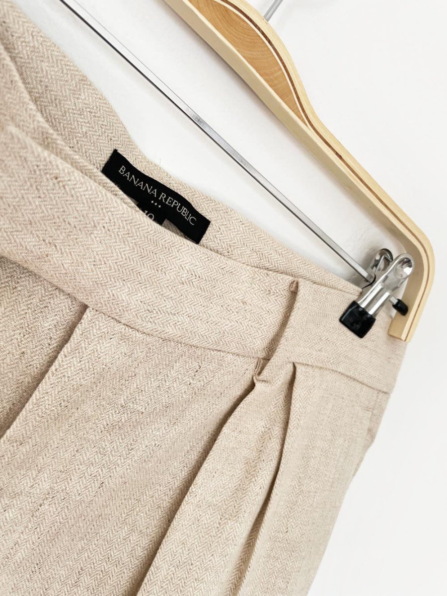 banana republic linen - blend herringbone pleated trouser short - good market thrift store