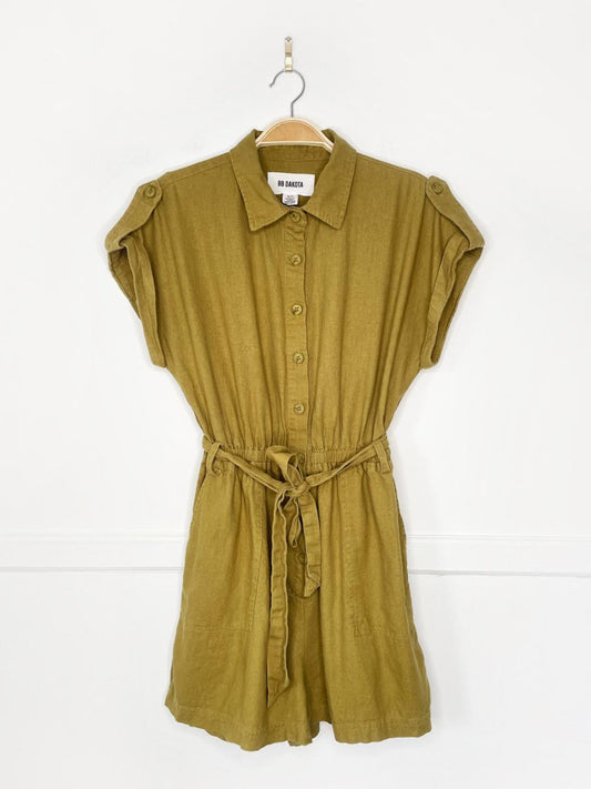 bb dakota linen - blend belted utility romper - good market thrift store