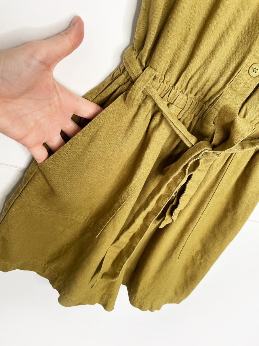 bb dakota linen - blend belted utility romper - good market thrift store