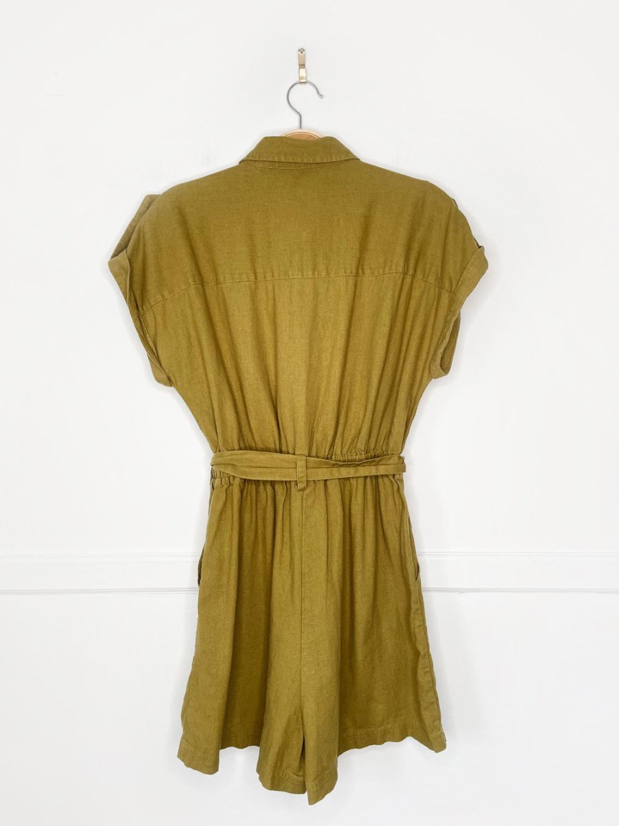 bb dakota linen - blend belted utility romper - good market thrift store