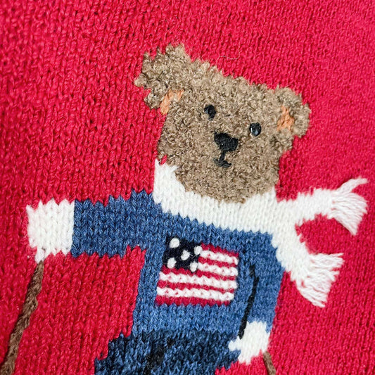 vintage 90s marissa christina skiing teddy bear usa knitted sweater - size medium