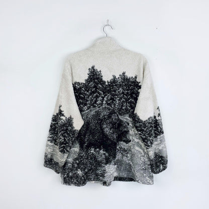 vintage black mountain bear scene fleece jacket