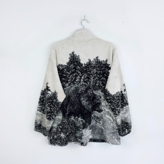 vintage black mountain bear scene fleece jacket