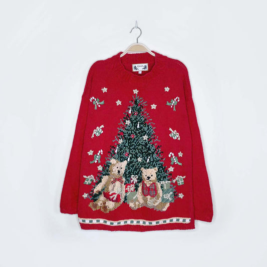vintage episcia holiday tree and bears knitted sweater - size large