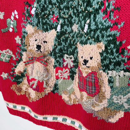 vintage episcia holiday tree and bears knitted sweater - size large
