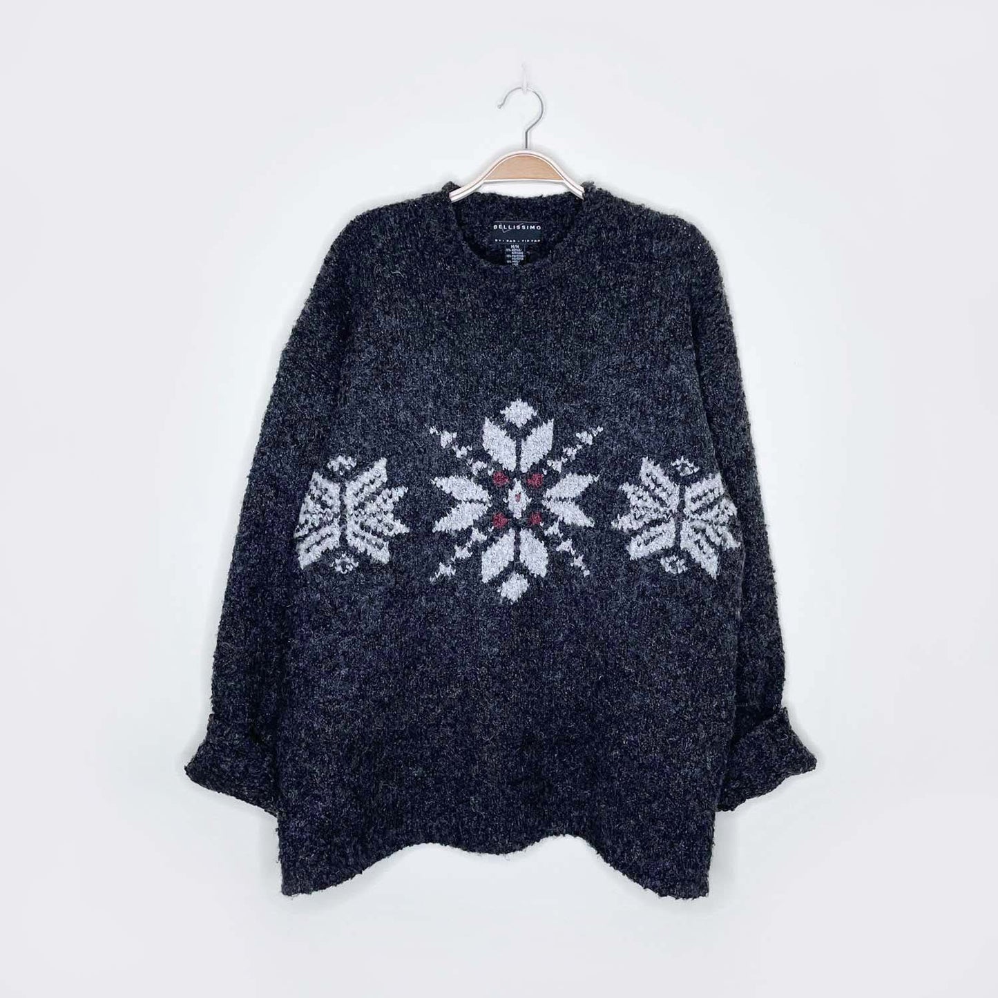 bellissimo wool-blend snowflake knit crew - size medium