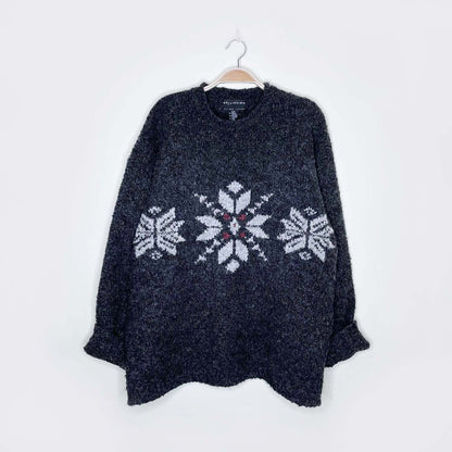 bellissimo wool-blend snowflake knit crew - size medium