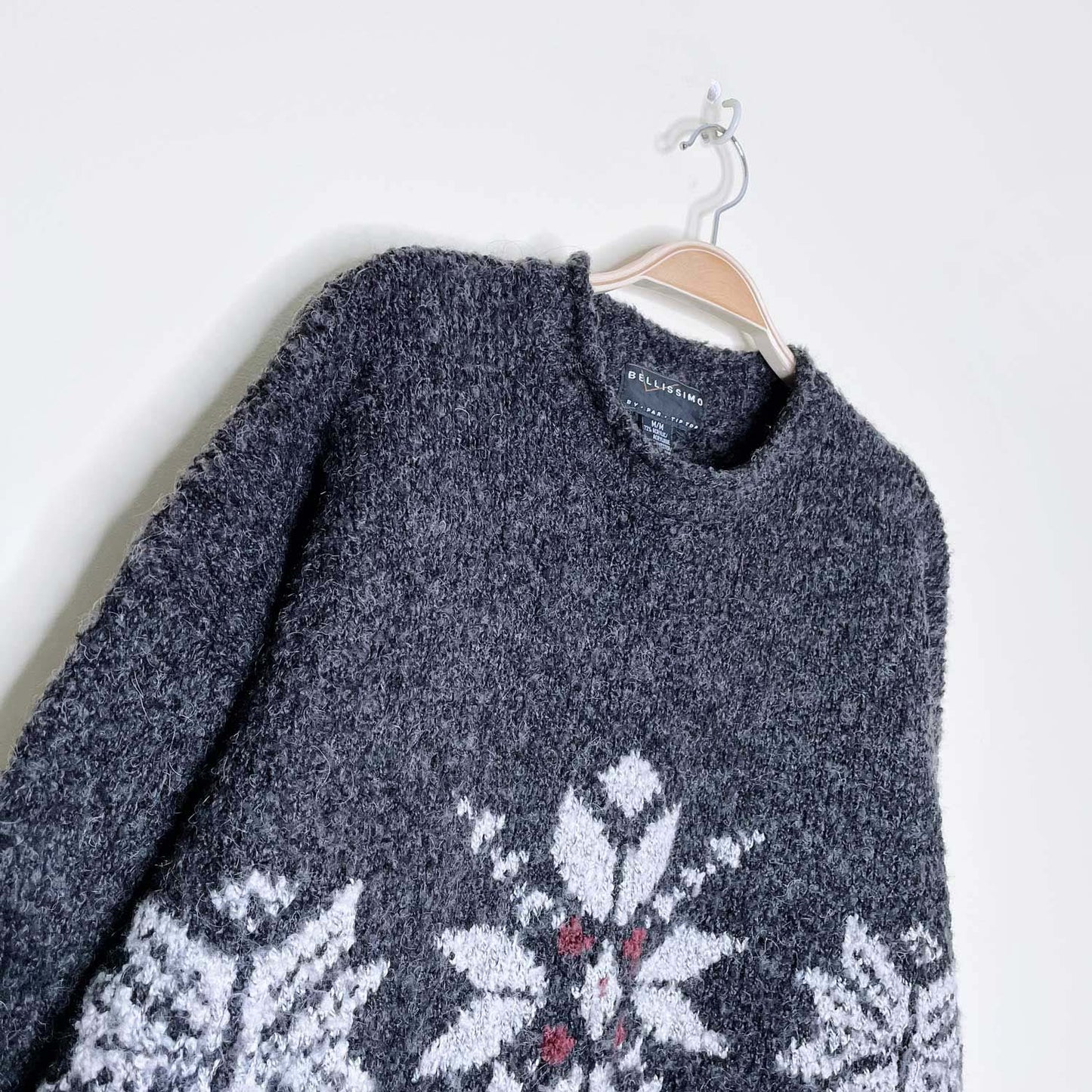 bellissimo wool-blend snowflake knit crew - size medium