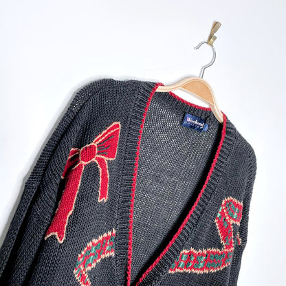vintage weekend edition knit bells + bows cardigan