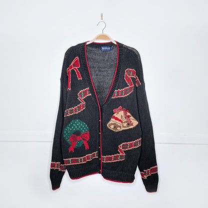 vintage weekend edition knit bells + bows cardigan