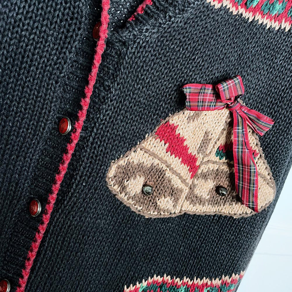vintage weekend edition knit bells + bows cardigan