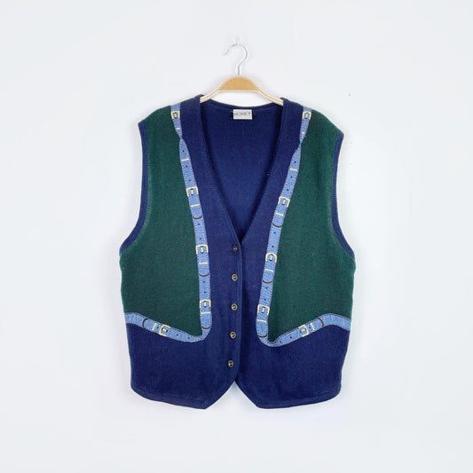 vintage 90s koret denim belt knit vest