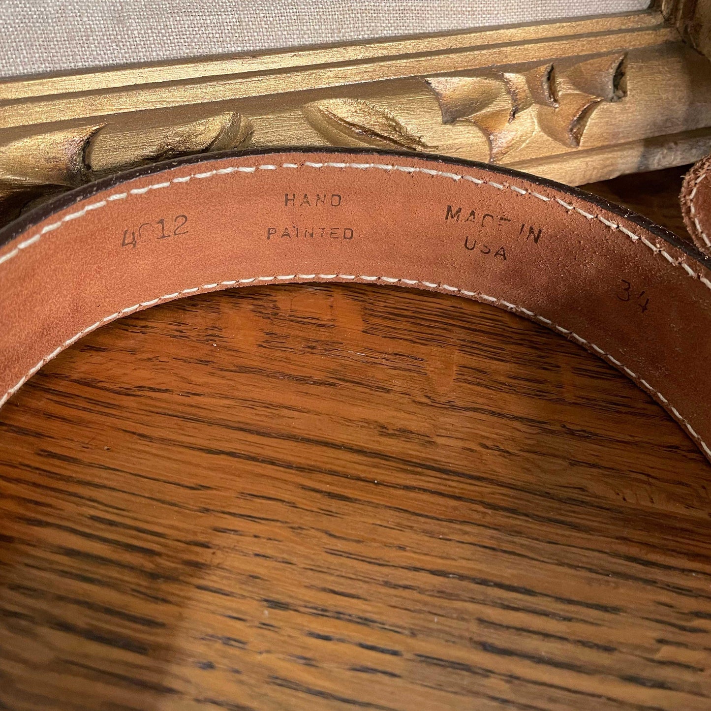 vintage ADM brass horse buckle tooled leather belt - size 34