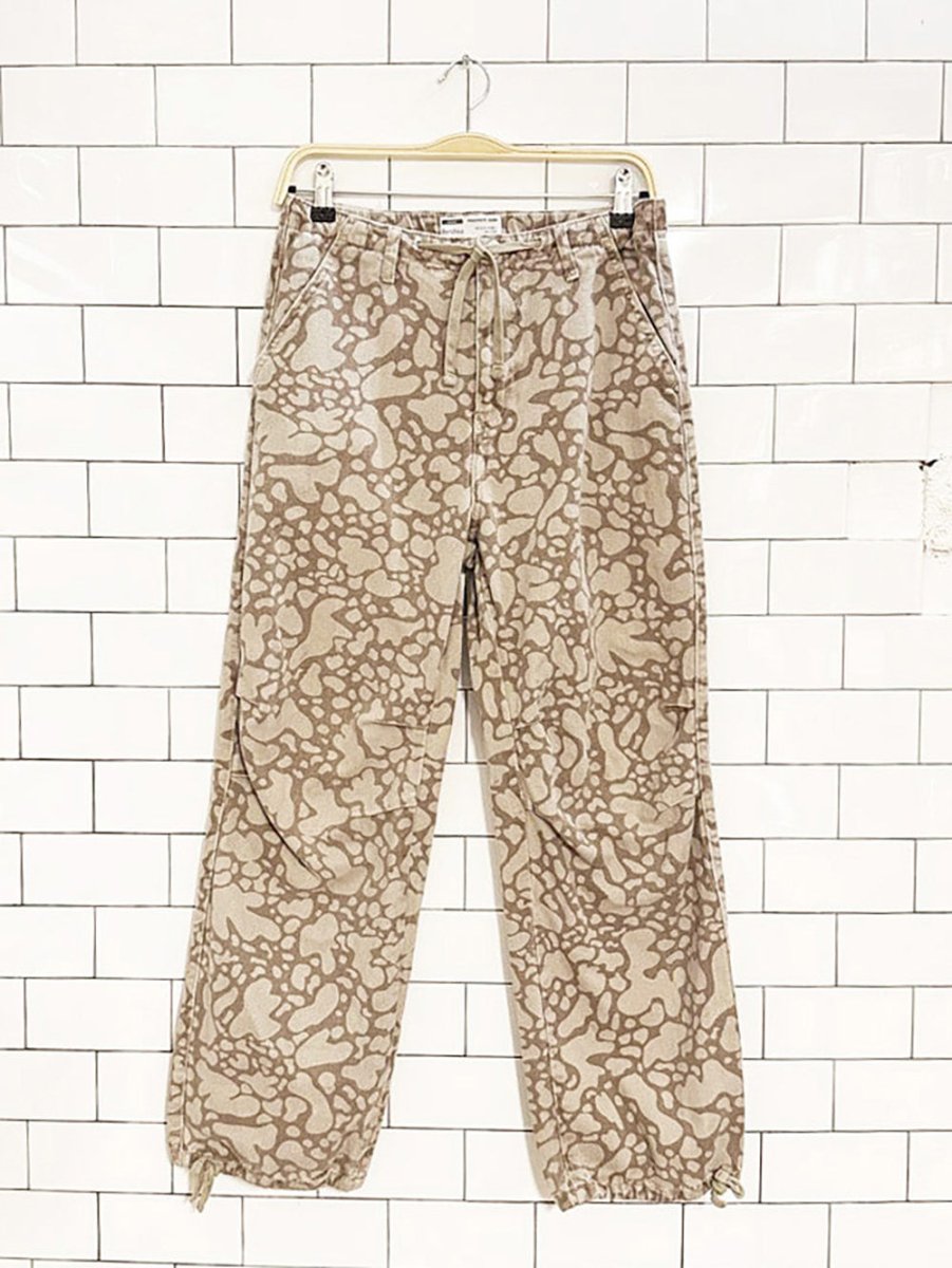 bershka spotted camo front tie parachute denim pants - good market thrift store