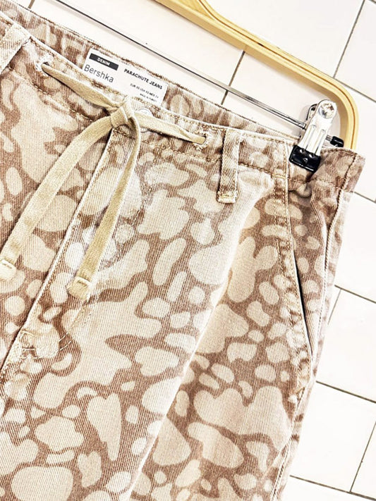 bershka spotted camo front tie parachute denim pants - good market thrift store