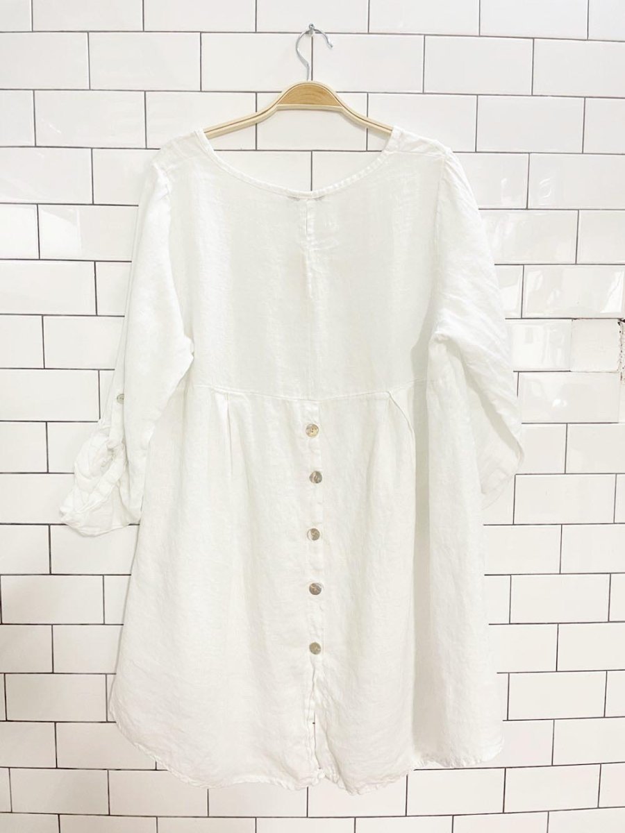 beyond capri 100% linen shell button back oversized shirt - good market thrift store