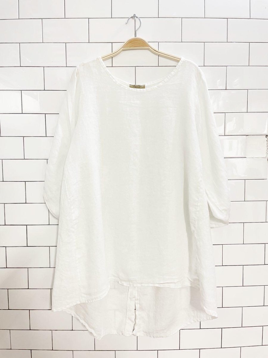 beyond capri 100% linen shell button back oversized shirt - good market thrift store