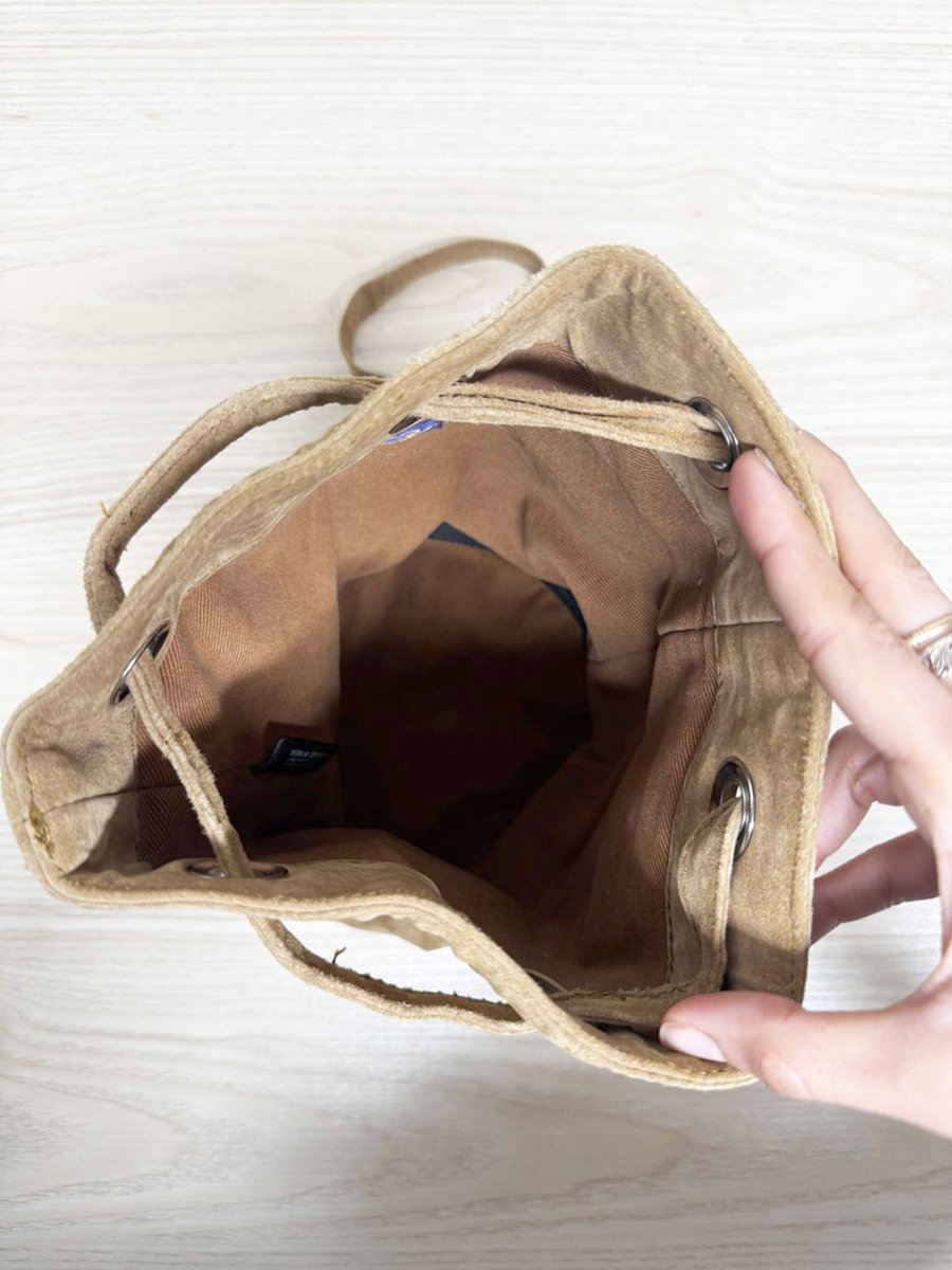 beyond retro upcycled suede bucket bag - good market thrift store