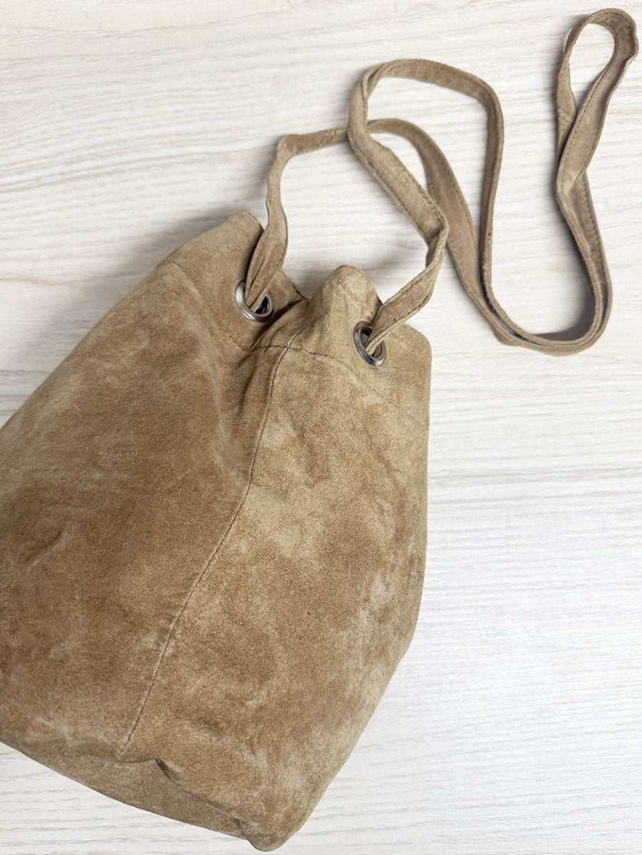 beyond retro upcycled suede bucket bag - good market thrift store