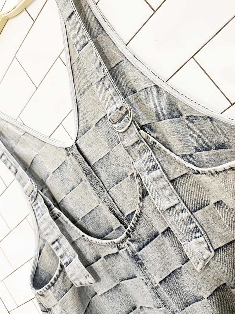 bibi baggy patch check denim overalls - good market thrift store