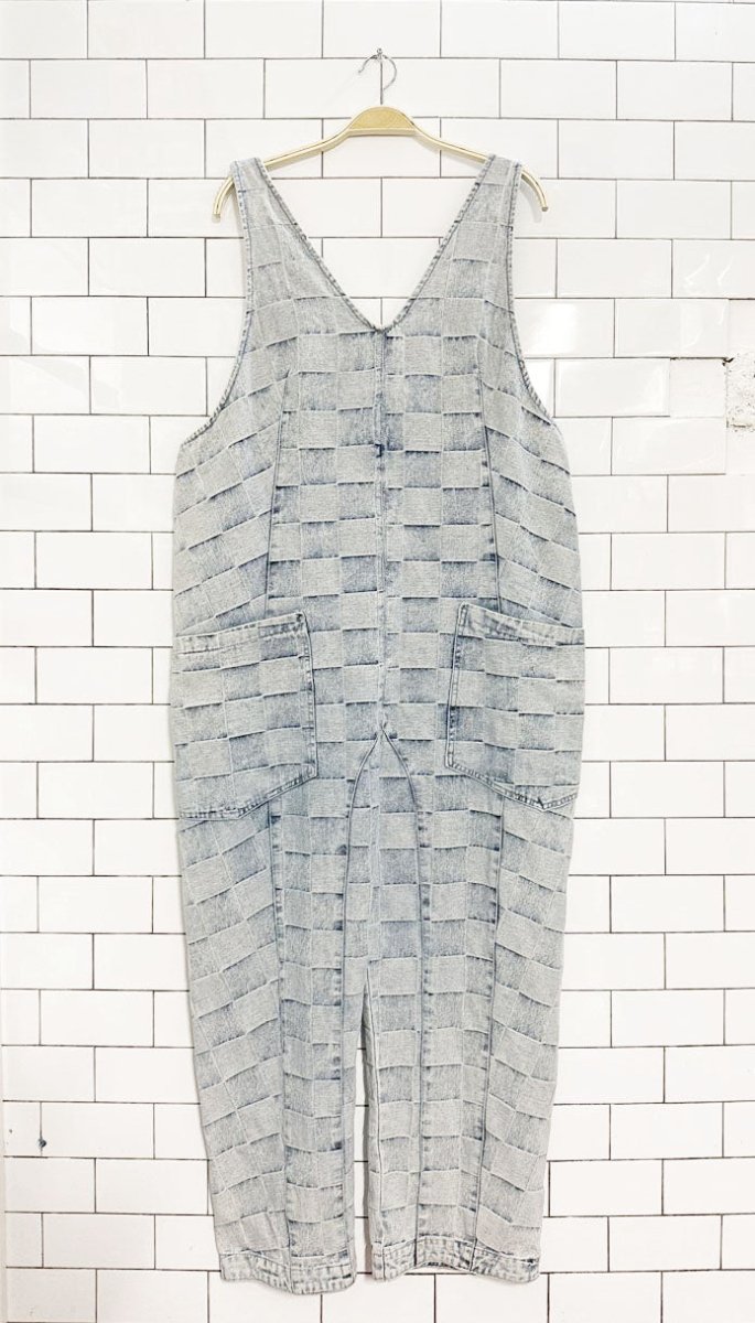 bibi baggy patch check denim overalls - good market thrift store