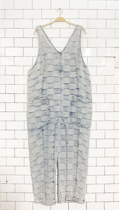 bibi baggy patch check denim overalls - good market thrift store