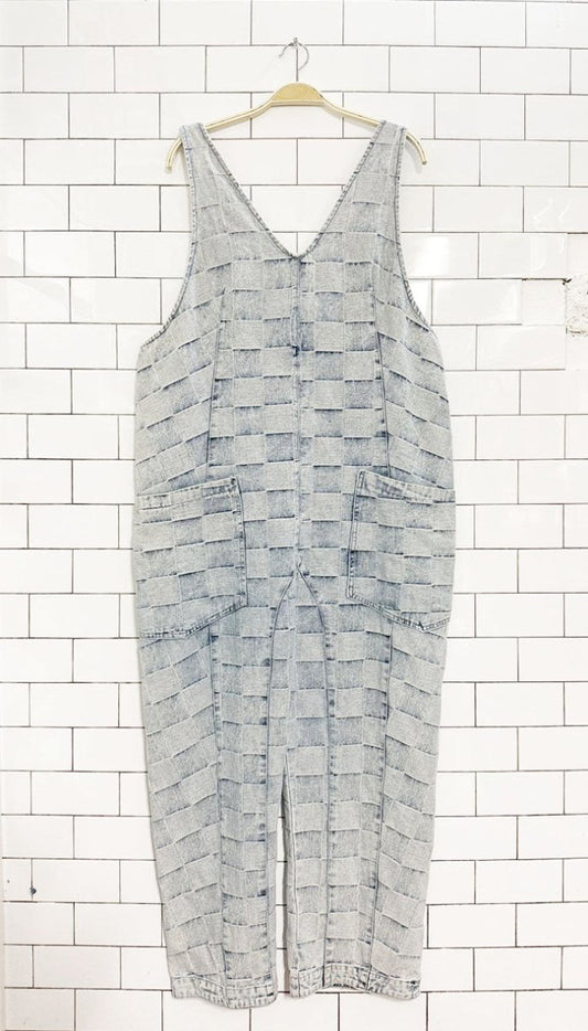 bibi baggy patch check denim overalls - good market thrift store