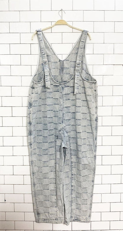 bibi baggy patch check denim overalls - good market thrift store