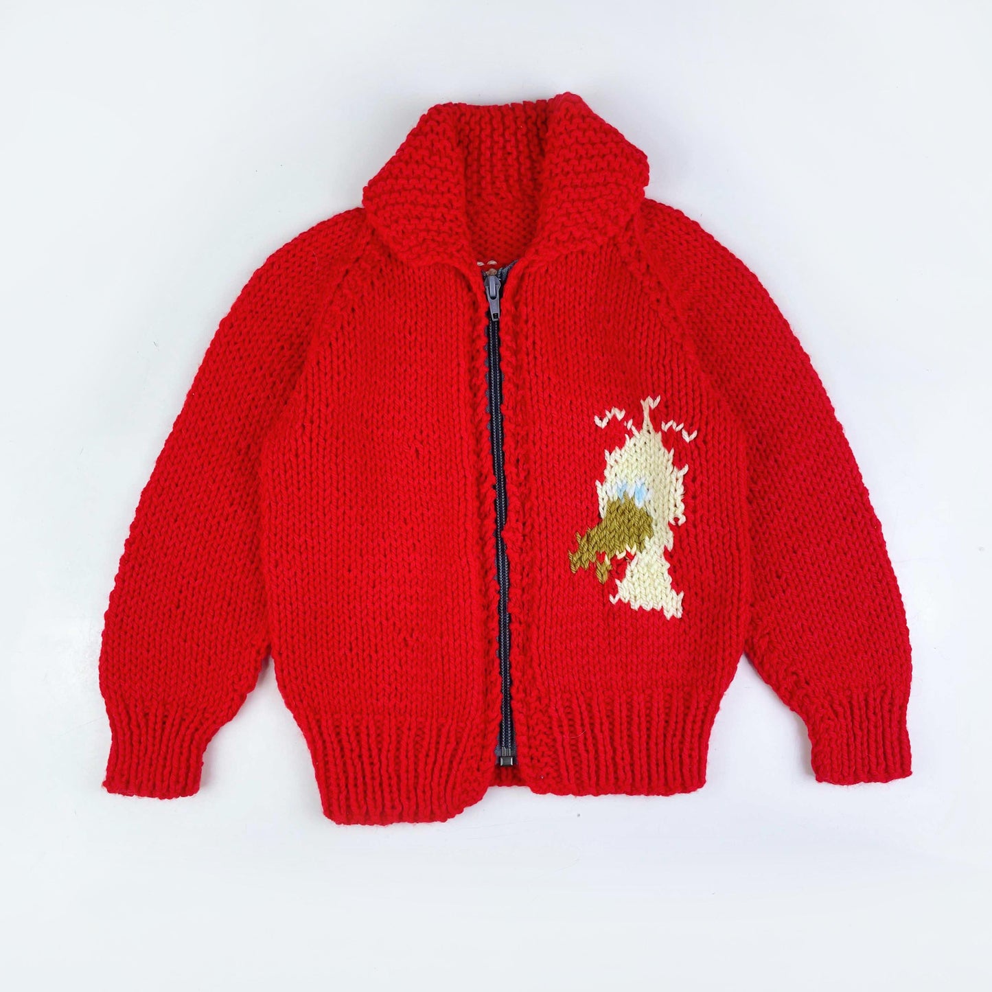 vintage hand-knit big bird cardigan jacket - size small