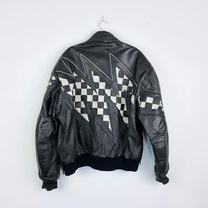 vintage 80s coldwave checkerboard bolt moto jacket