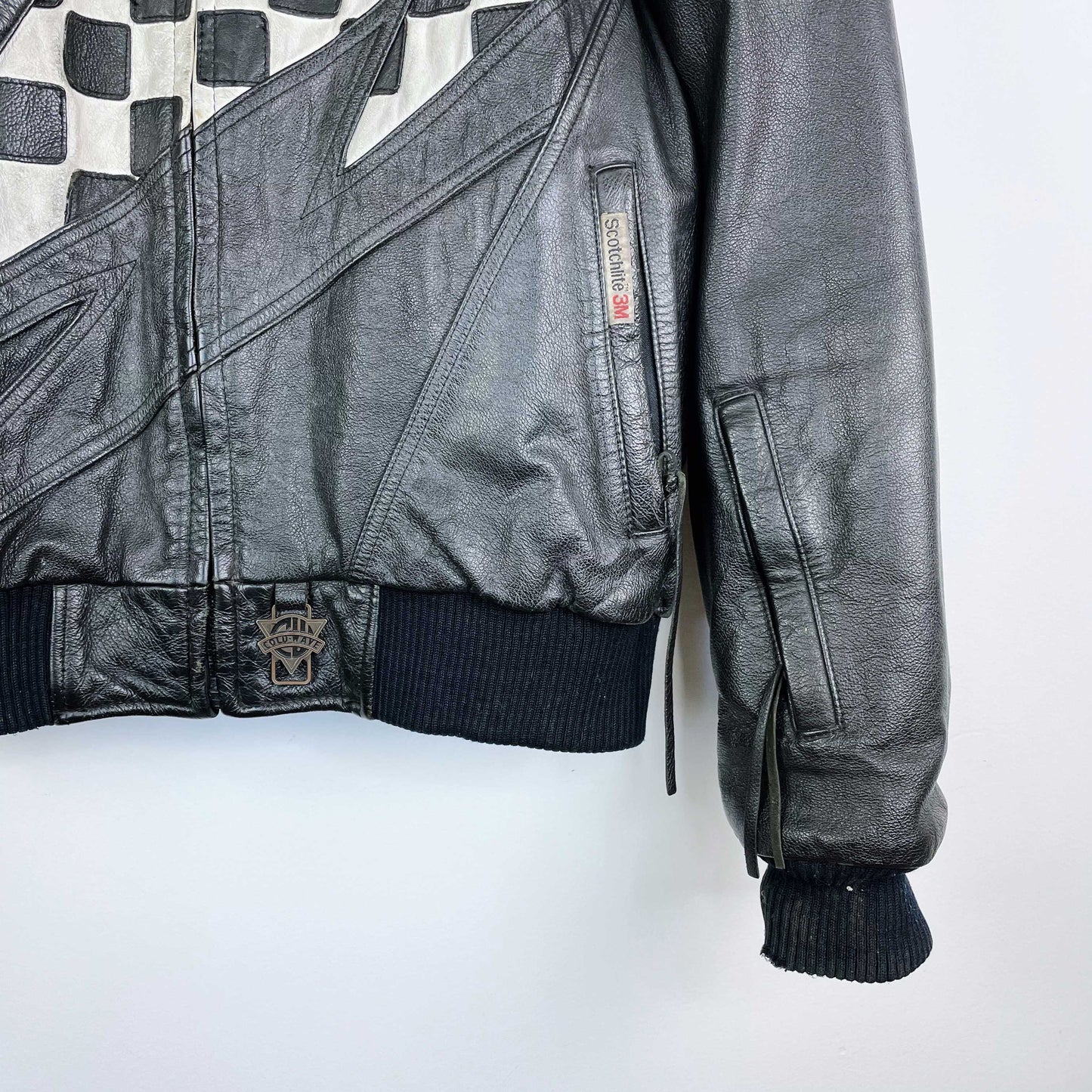 vintage 80s coldwave checkerboard bolt moto jacket