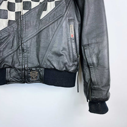 vintage 80s coldwave checkerboard bolt moto jacket