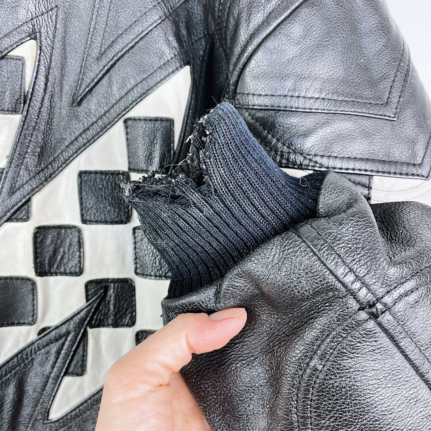 vintage 80s coldwave checkerboard bolt moto jacket