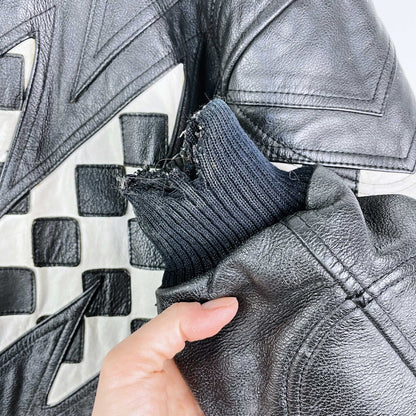 vintage 80s coldwave checkerboard bolt moto jacket