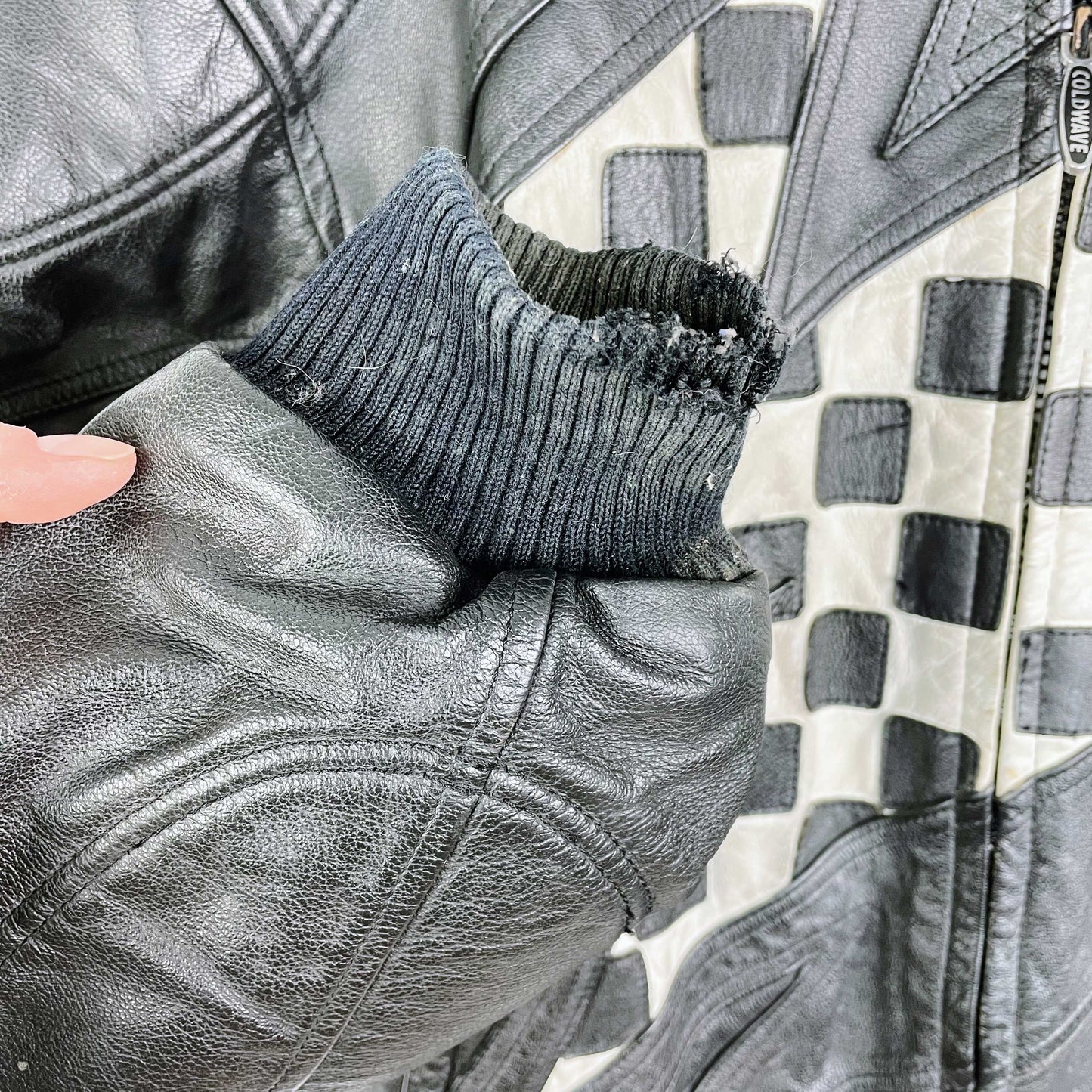 vintage 80s coldwave checkerboard bolt moto jacket