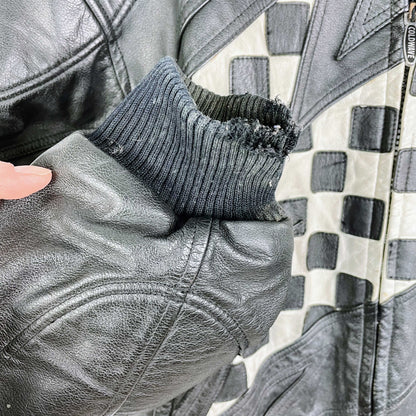 vintage 80s coldwave checkerboard bolt moto jacket