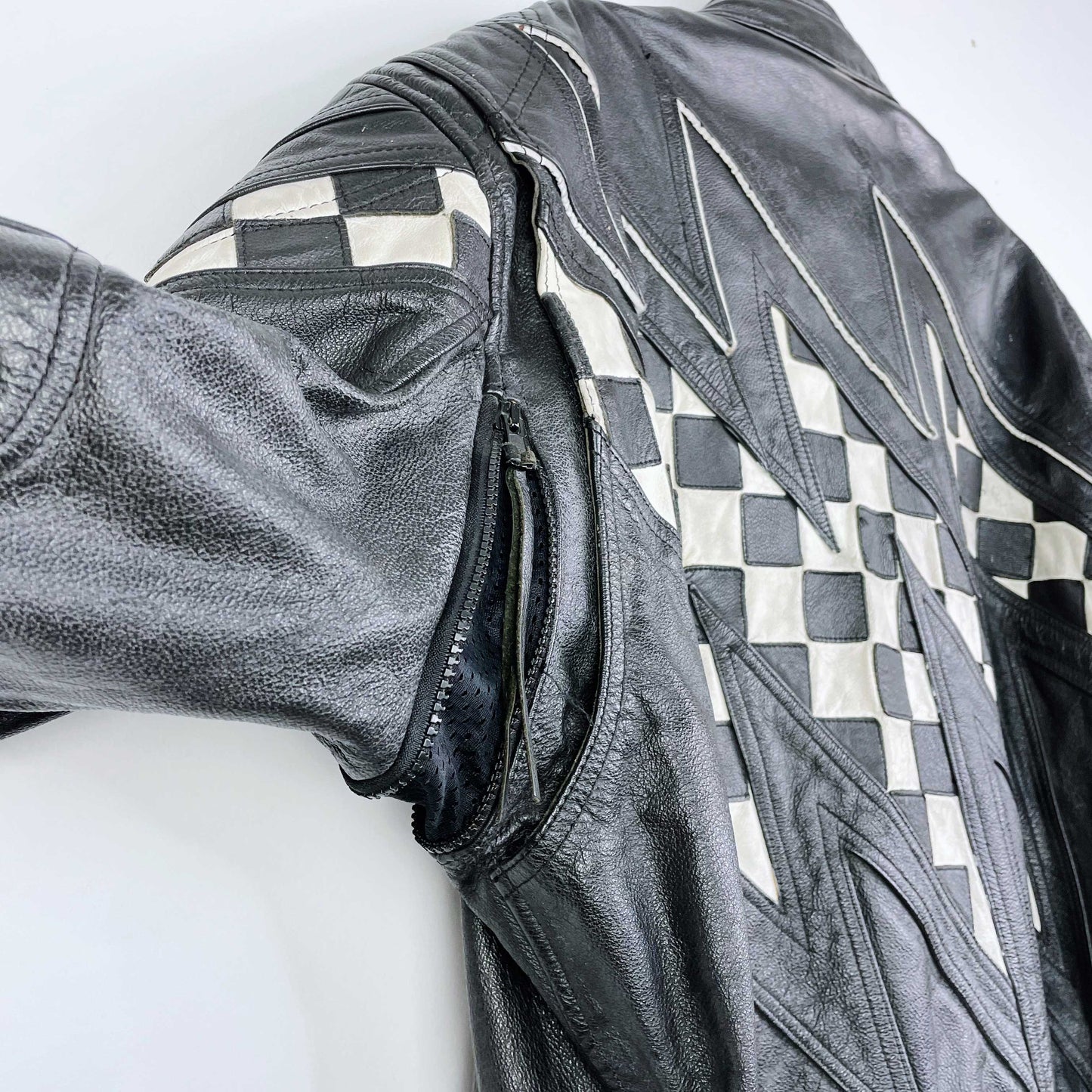 vintage 80s coldwave checkerboard bolt moto jacket