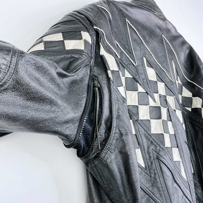 vintage 80s coldwave checkerboard bolt moto jacket