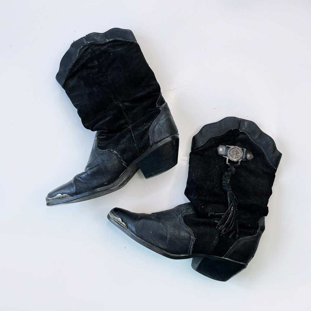 vintage 90s eagle crest tassel suede western boots