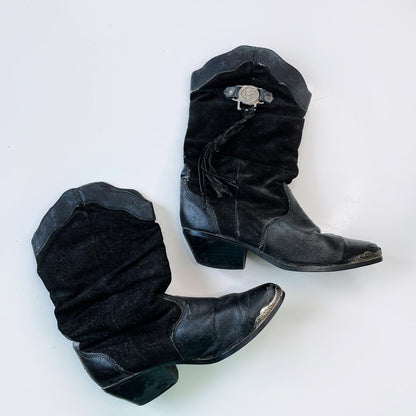vintage 90s eagle crest tassel suede western boots