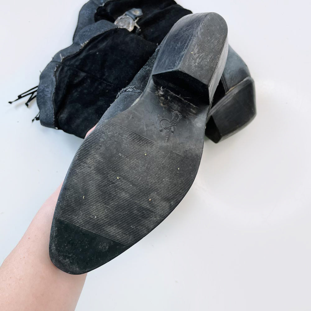 vintage 90s eagle crest tassel suede western boots