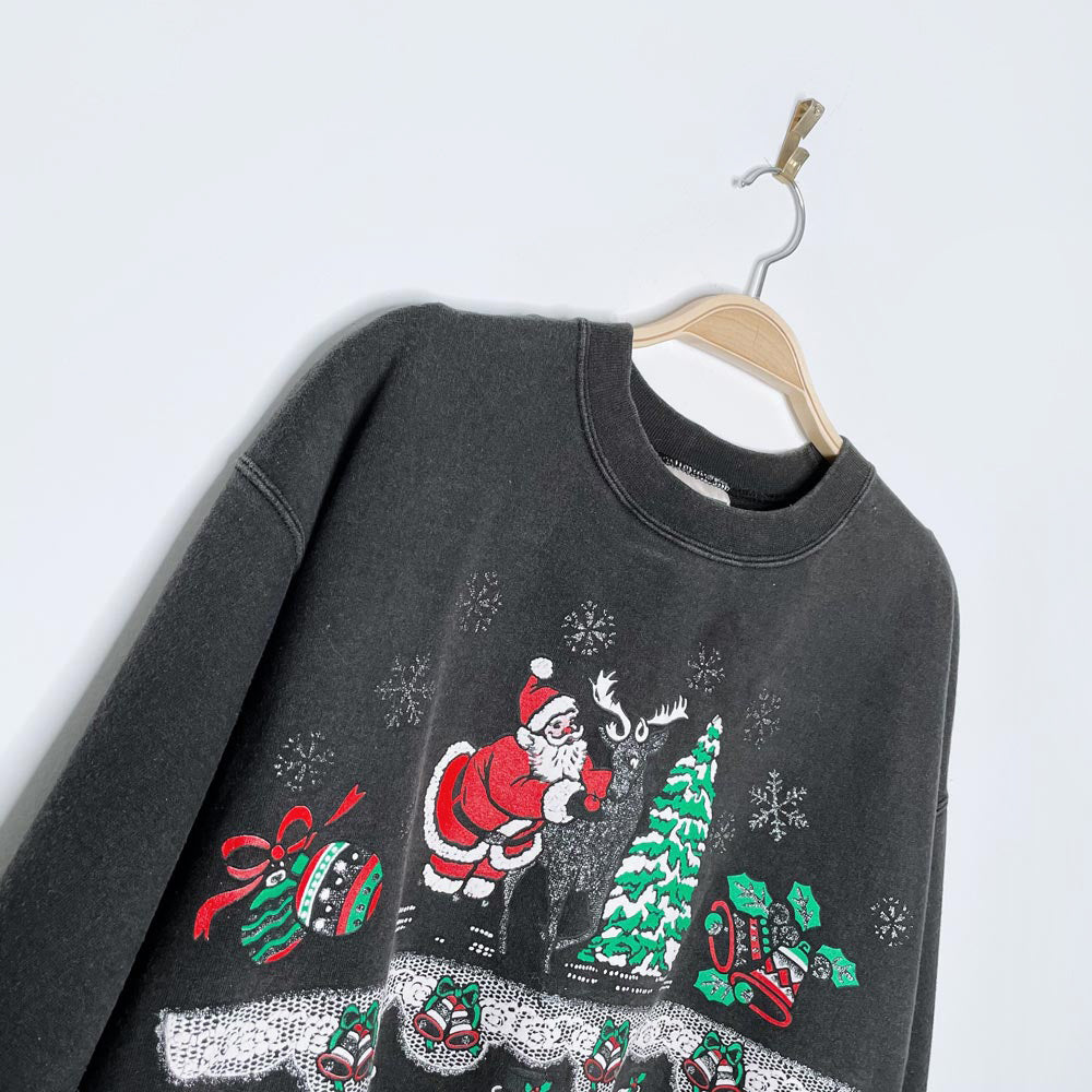 vintage 90s santa glitter scene graphic crew